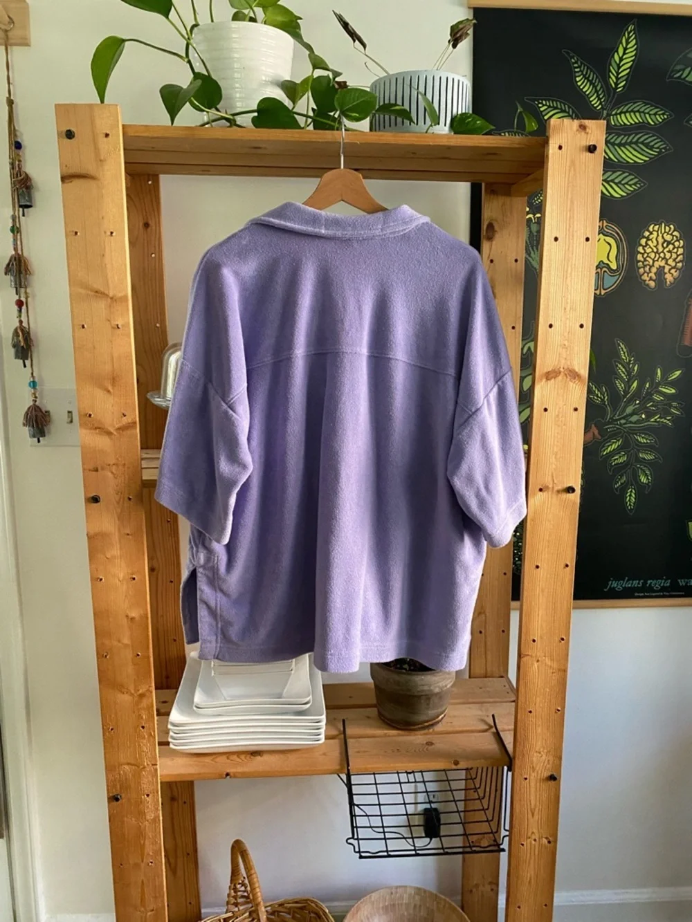 Anthropologie Lavender Purple Terrycloth Oversized Boxy Button Down Top Medium - Picture 5 of 12